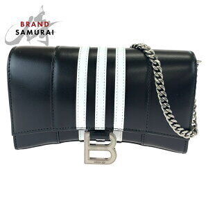BALENCIAGA Adidas Hourglass Wallet on Chain black white leather shoulder bag
